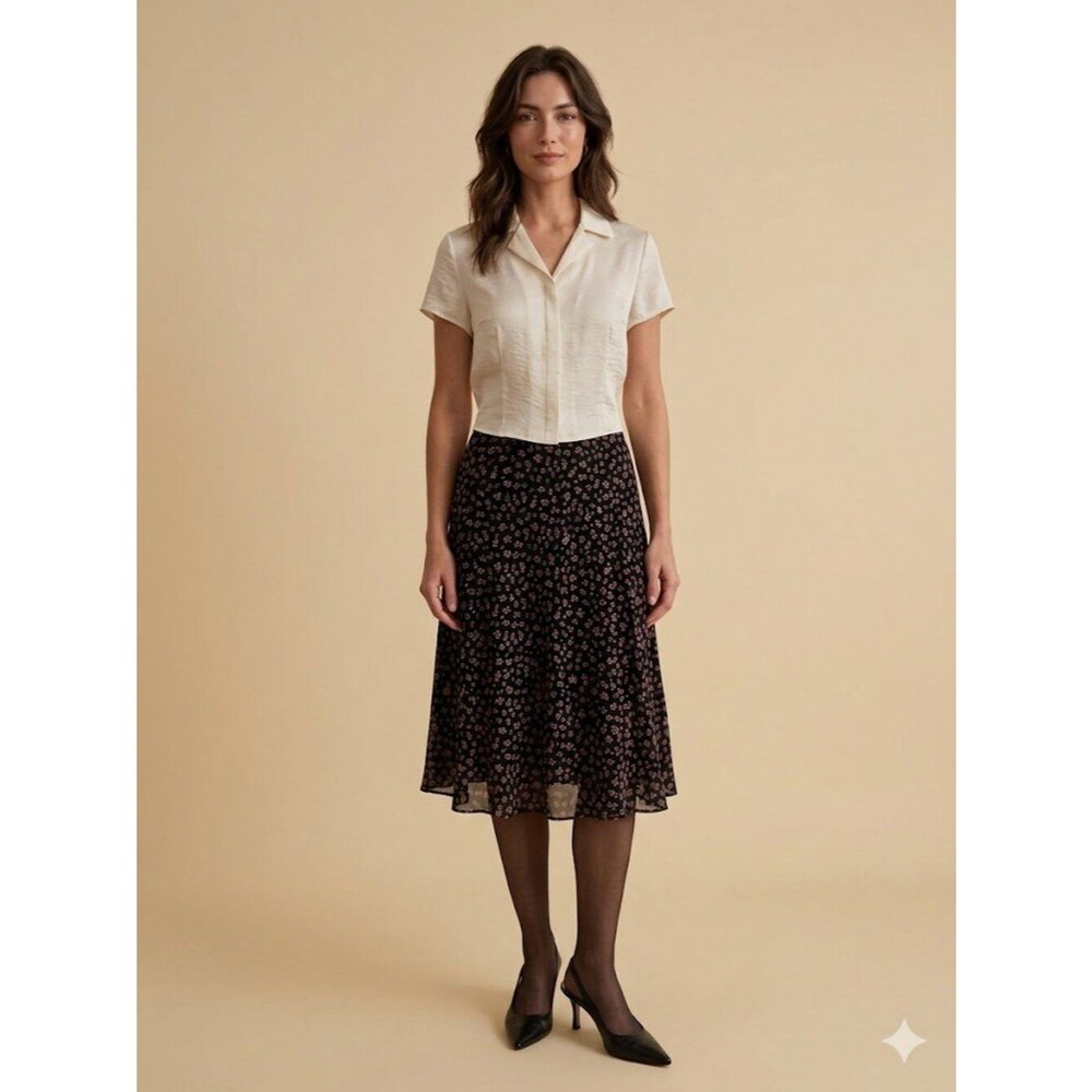 Jones New York Vintage 100% Silk Geometric Midi Skirt Brown Sz 10